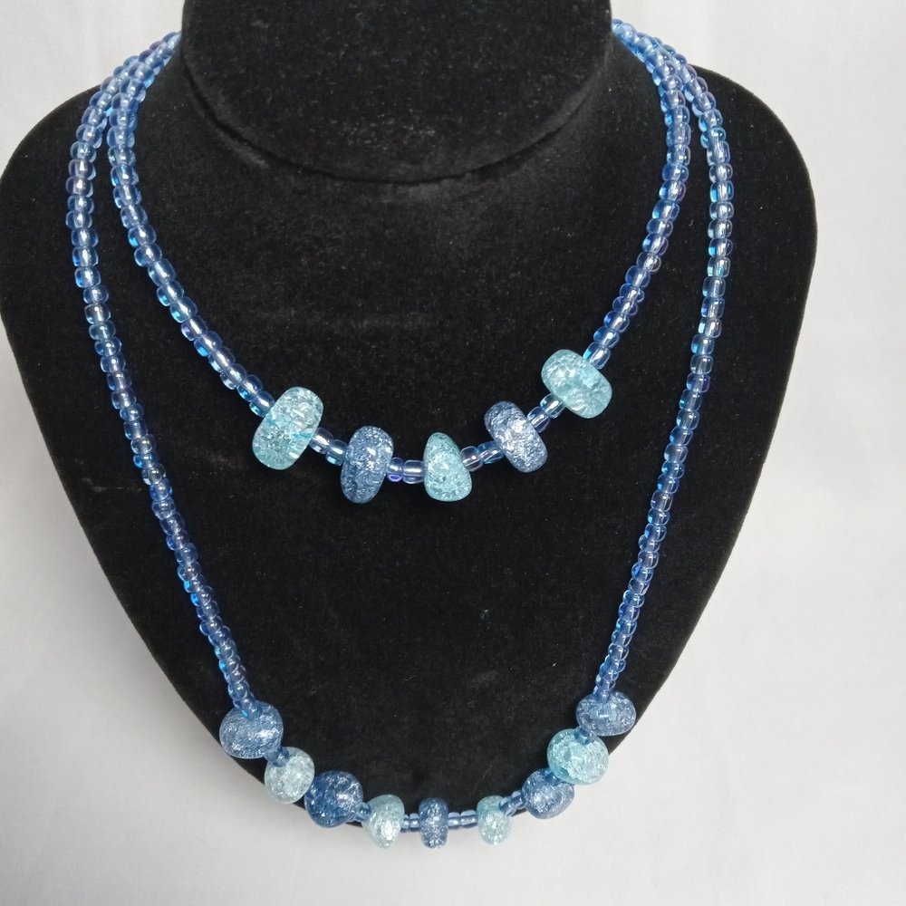 Hand Crafted Blue Beaded Necklace - Picture 4 of 6